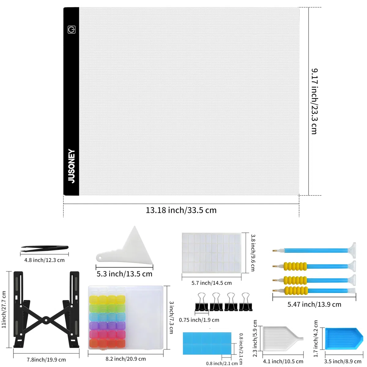 JUSONEY Mesa luminosa A4 para pintura de diamantes, accesorios de pintura de diamantes, almohadilla de luz regulable para dibujar, bocetos, animación, mesa luminosa para niños y adultos, juego de
