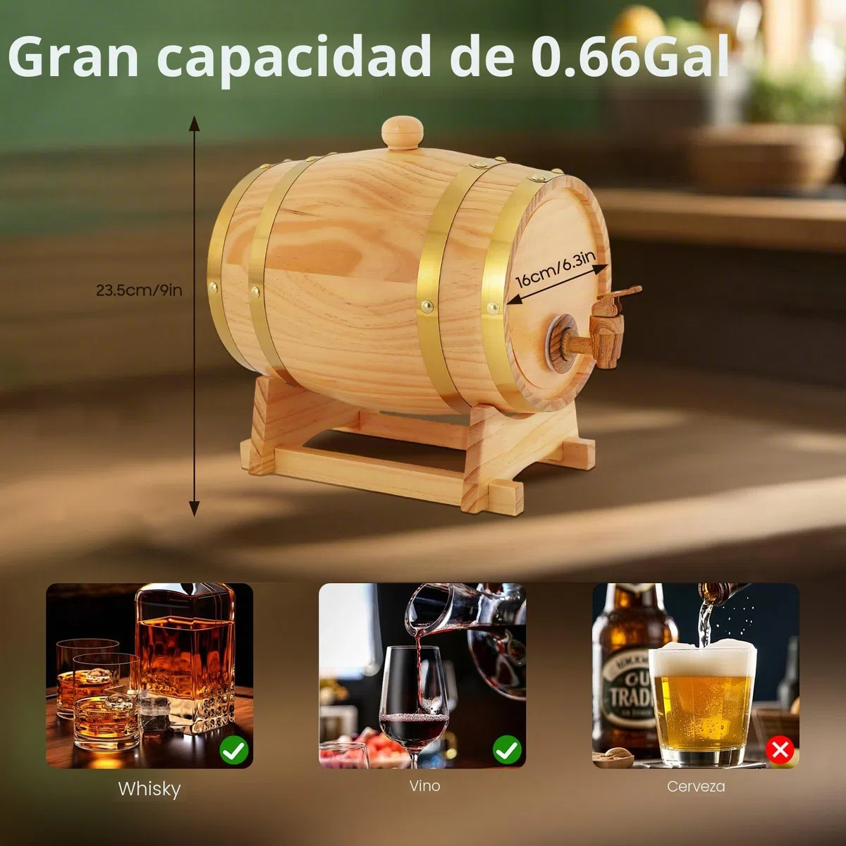 Barriles de madera de roble de 3 litros, barriles de vino, barril de madera con caballete y grifo, barril de roble para almacenamiento de whisky, vino, licores, dispensador de whisky, regalo