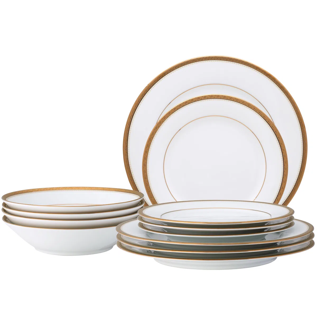 Noritake Charlotta Gold - Vajilla de 12 piezas, servicio para 4 personas