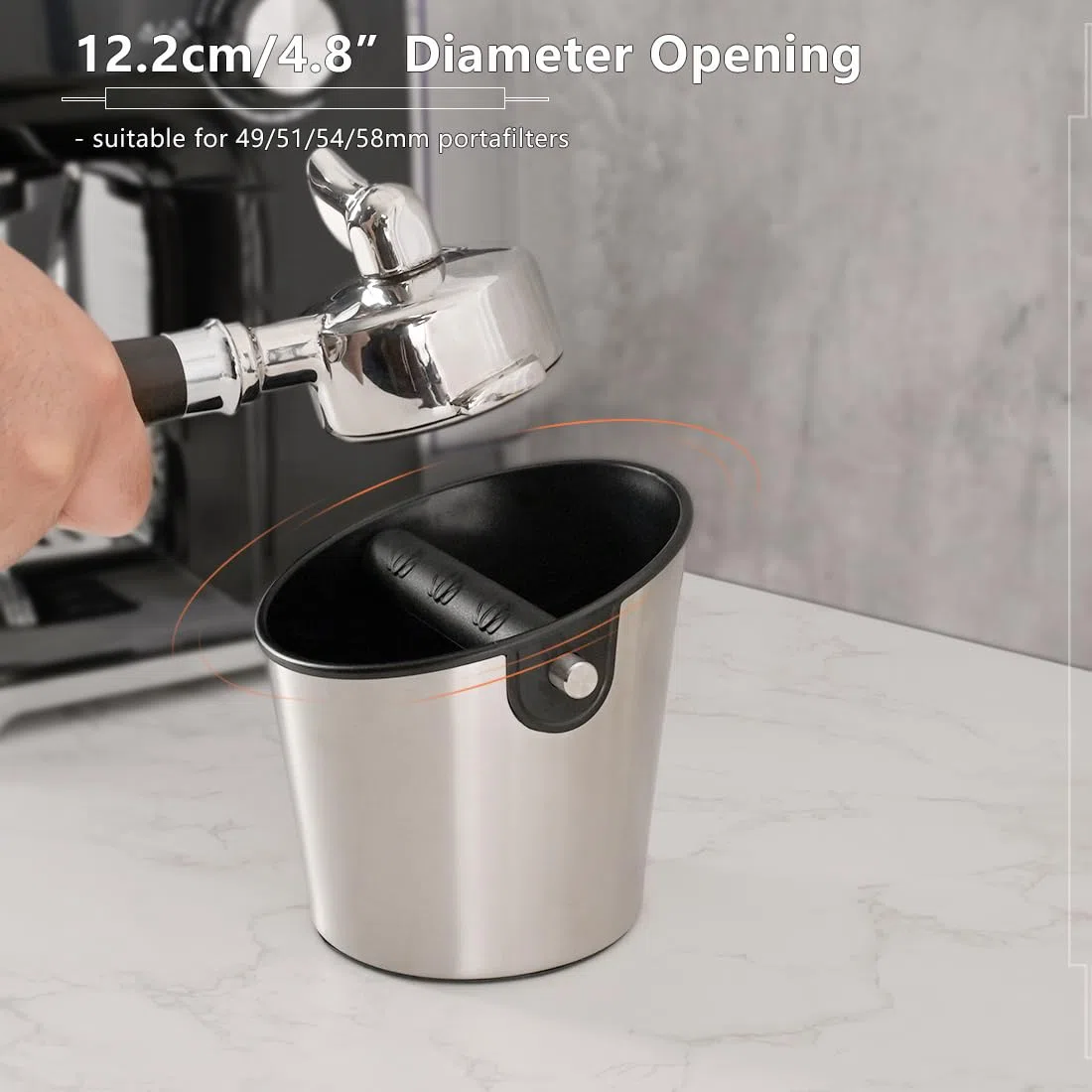 Caja de acero inoxidable para café expreso con barra de metal desmontable, tamaño pequeño, caja de café molido, accesorios de espresso, herramientas para cafetería en el hogar