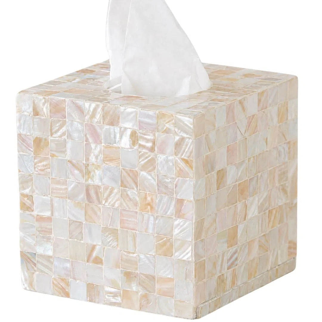 Funda para caja de pañuelos de nácar de 5.9 pulgadas, soporte cuadrado hecho a mano con parte inferior deslizante, dispensador de servilletas decorativo para baño, dormitorio, cocina, oficina