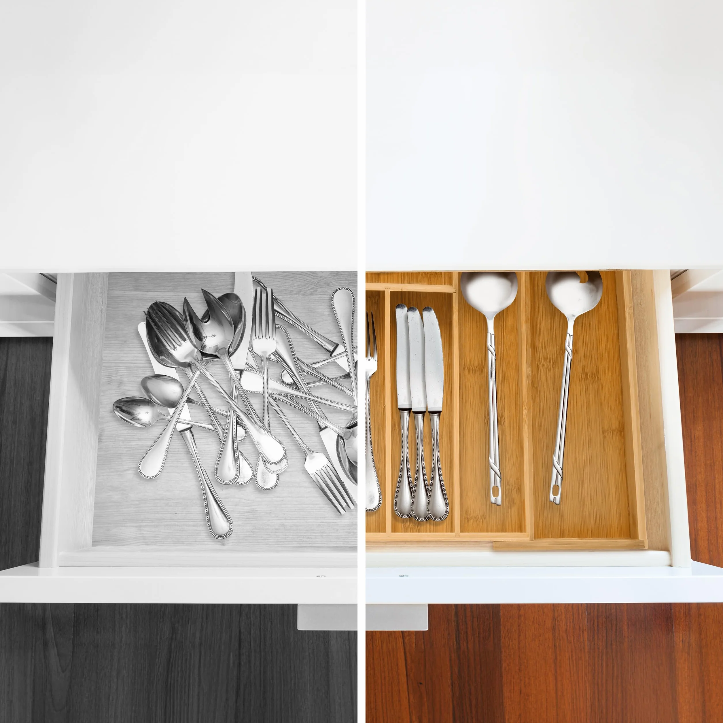 Relaxdays Cubertero Cajón Bambú, Bandeja Cubiertos Extensible, Organizador Cajones Cocina, 5x29-48x34 cm, Marrón Natural
