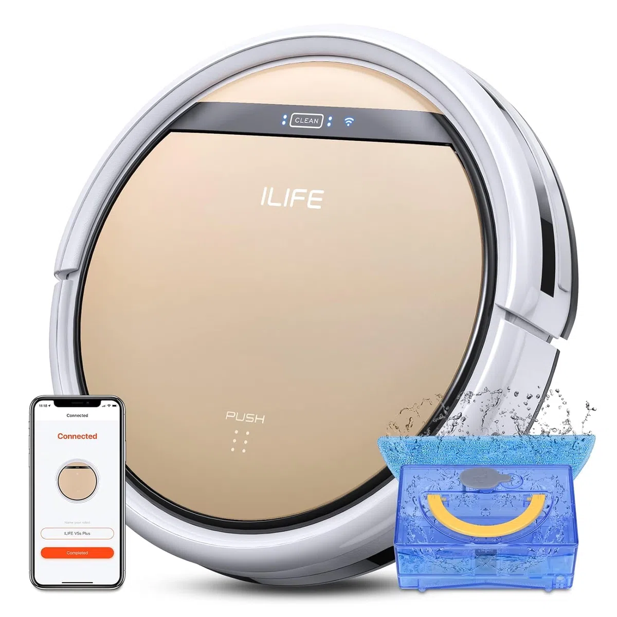 ILIFE V5s Plus Robot Aspirador y Mopa Combo, Funciona con 2.4G Wi-Fi/App/Alexa, Robot Aspirador Automático Autocargable, Delgado y Silencioso (V5s Pro Upgrade)