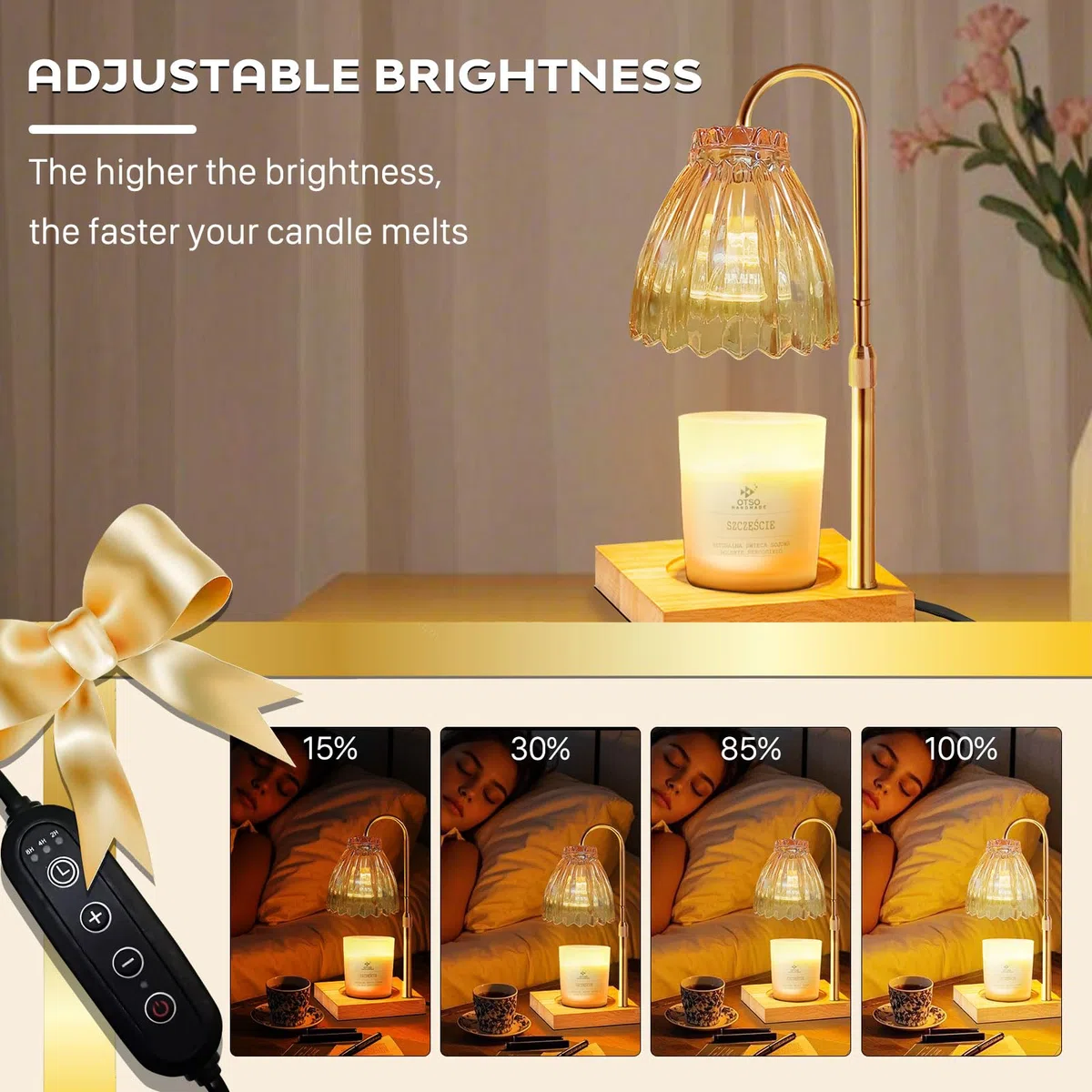 Lámpara calentadora de velas con temporizador de atenuación, altura ajustable, lámpara de calentador para vela perfumada con 2 bombillas de 35 W, regalos del día de San Valentín, regalo de