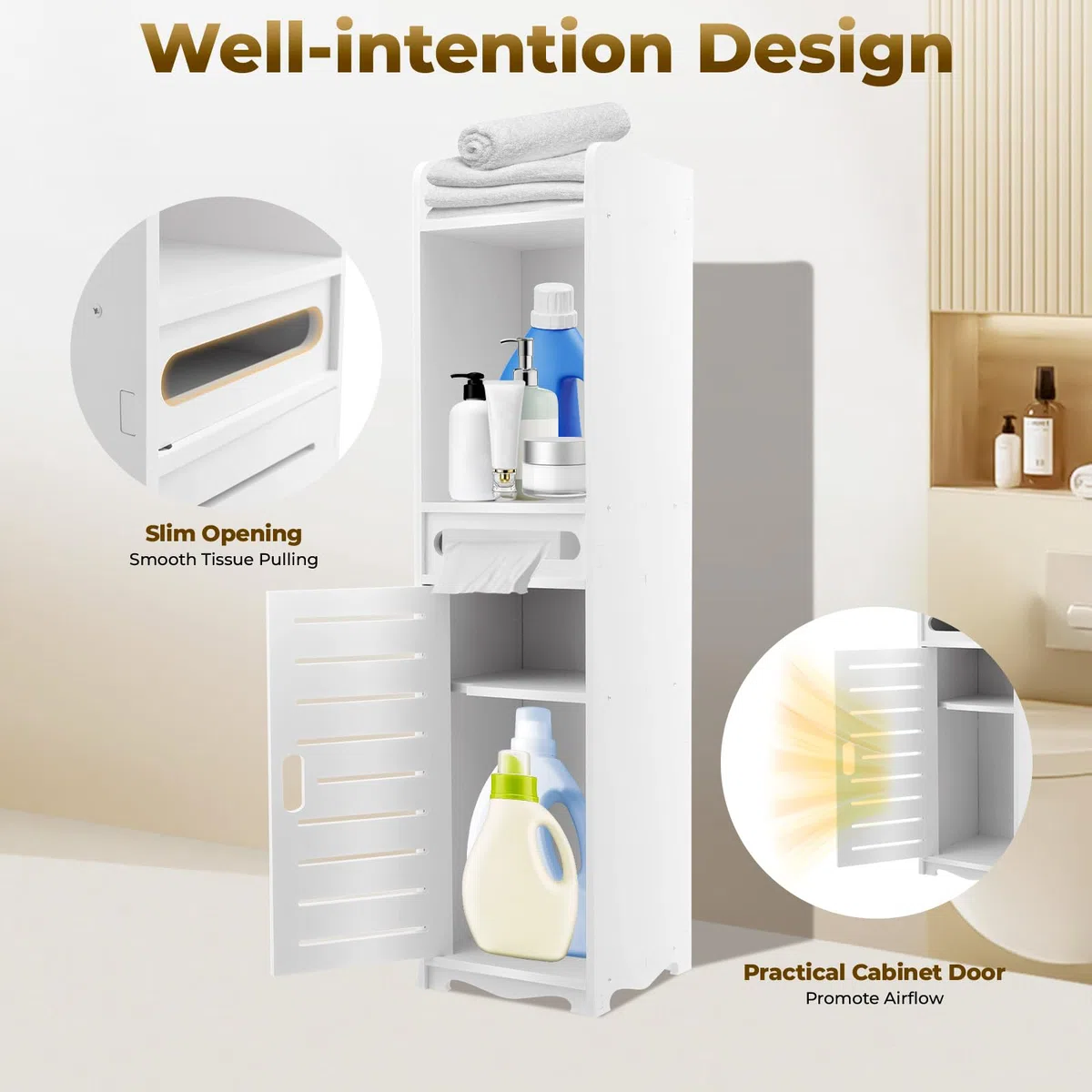 Armario De Baño De 20 X 20 X 80 Cm, Armario De Pie Multifuncional Para Ahorrar Espacio En Baño, Cocina, Dormitorio, Color Blanco