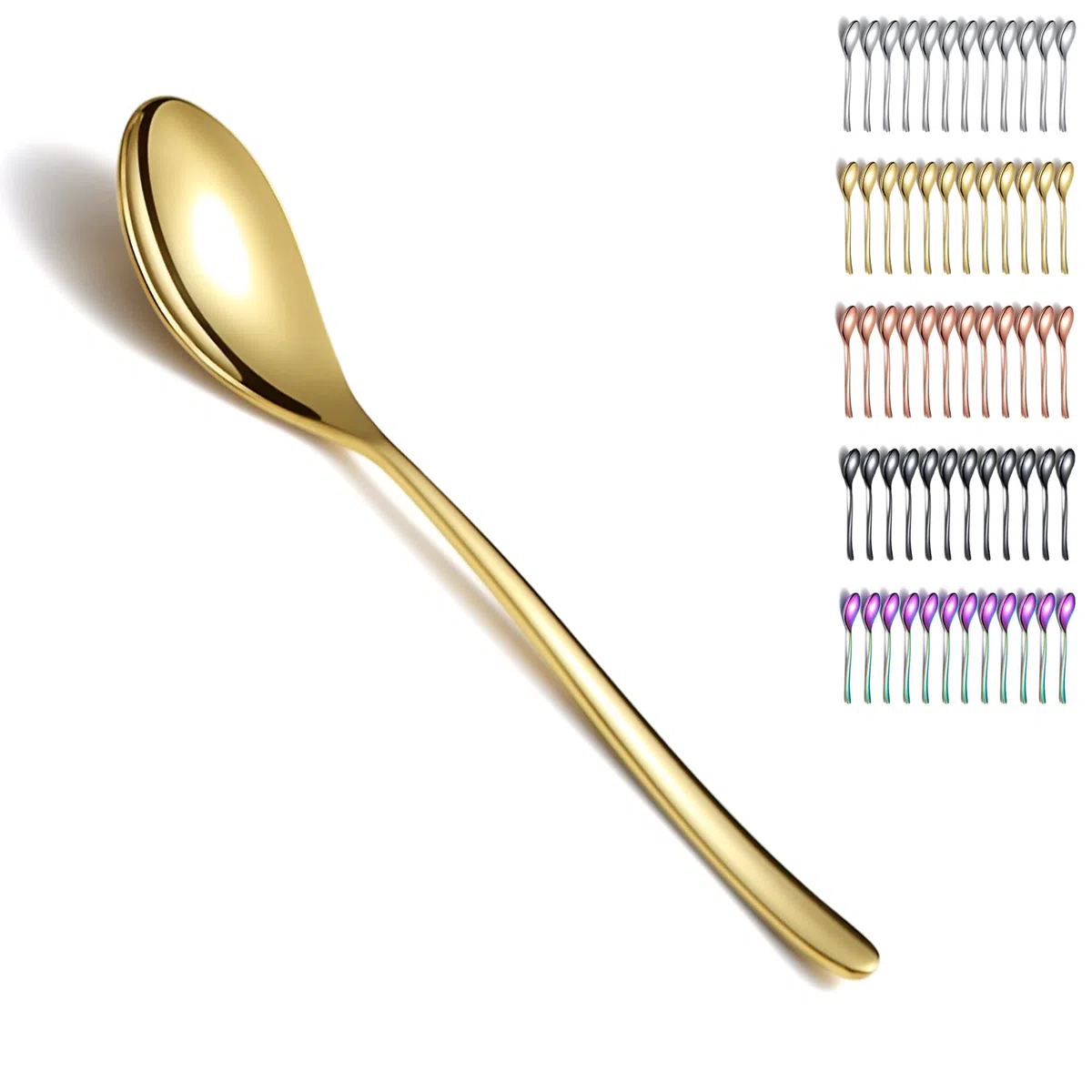 Kyraton Cucharas doradas 12 piezas 19 cm Acero inoxidable Titanio Chapado en oro Cucharas de mesa Cucharas de postre Cucharas de cocina Juego adecuado para cualquier cena, familias, café.