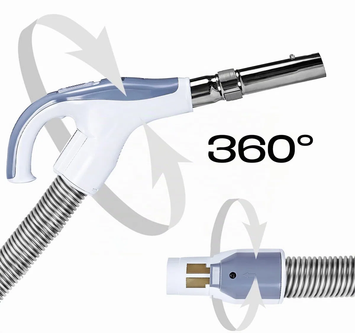 Aspiradora Central HouseVac Ultra, Kit de Accesorios de 8 Piezas, Manguera de aspiración con Mango telescópico, Boquilla de Suelo conmutable, Boquilla para rincones - 9m