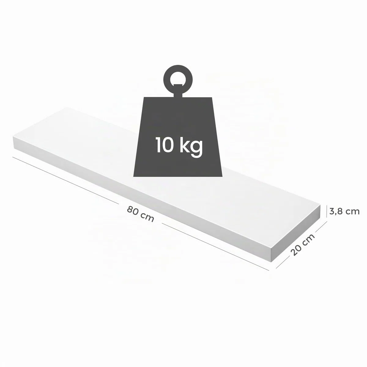 VASAGLE Estante de Pared, Estante Flotante, 20 x 80 x 3,8 cm, Balda de Pared para Marcos de Fotos, Decoración, para Salón, Estudio, Cocina, Blanco Clásico LWS28WT