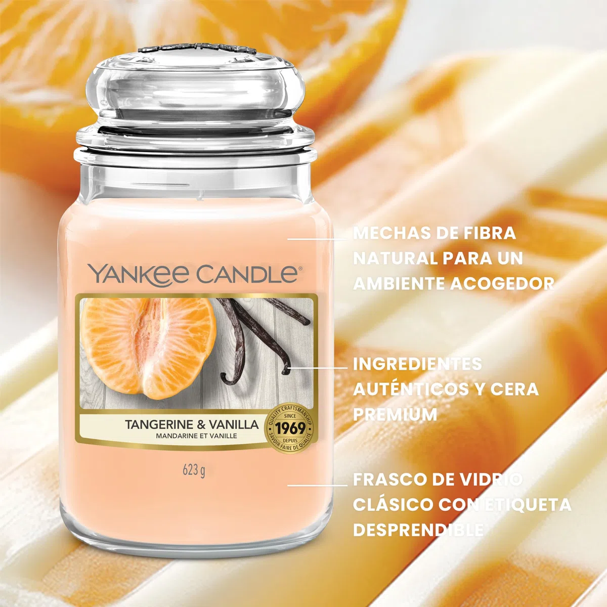 Yankee Candle Vela perfumada | Tarro grande de Tangerine & Vanilla | Velas de larga duración: hasta 150 horas | Regalos perfectos para mujeres