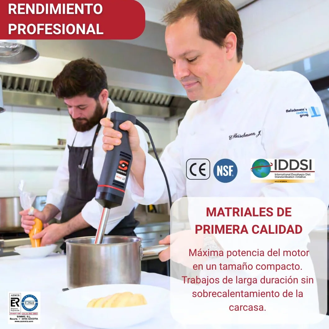 YOMMAK Batidora de Mano Industrial XM12 – 240W Triturador Profesional Cocina | Batidora Profesional Hosteleria Brazo Desmontable | Trituradora Comida Potente, Velocidad 1500–15000 rpm, NSF Hasta 10L