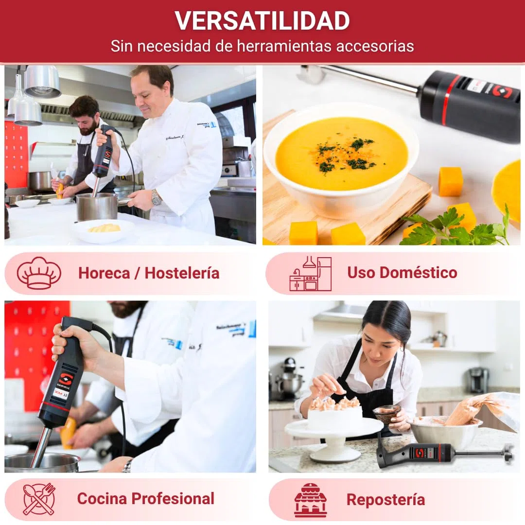 YOMMAK Batidora de Mano Industrial XM12 – 240W Triturador Profesional Cocina | Batidora Profesional Hosteleria Brazo Desmontable | Trituradora Comida Potente, Velocidad 1500–15000 rpm, NSF Hasta 10L