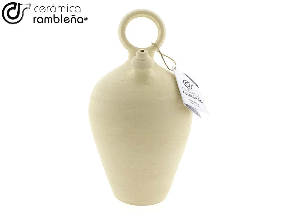 CERÁMICA RAMBLEÑA | Botijo de Barro Tradicional asa Redonda Base Fina de La Rambla (Córdoba) | 100% Hecho a Mano | 3.75 litros | Eco | Plato NO Incluido