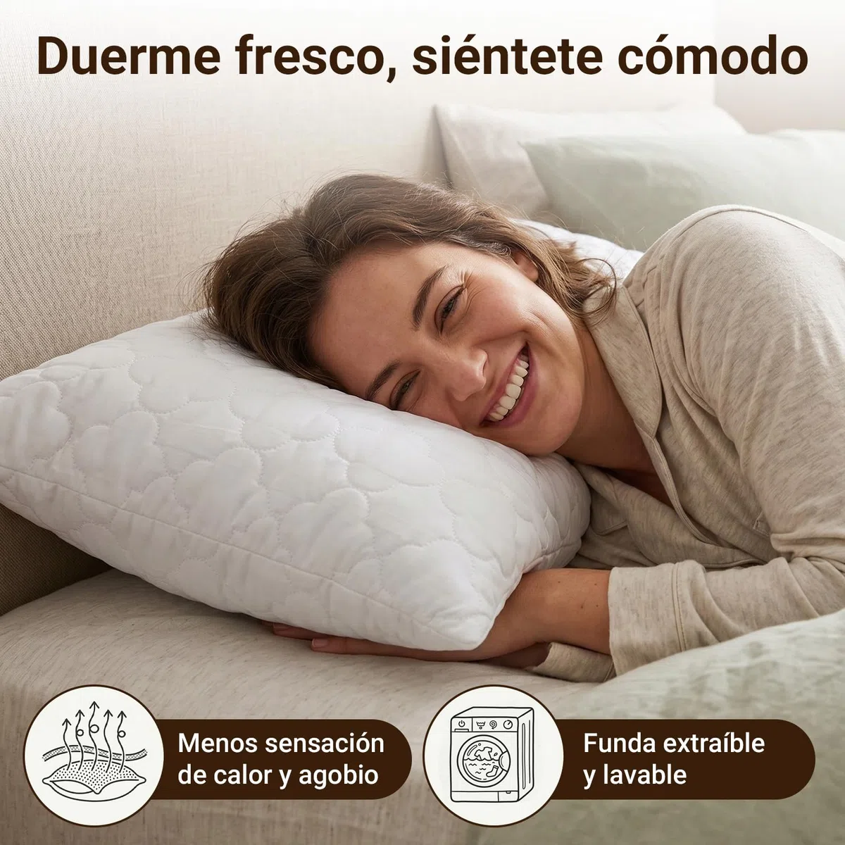 COSYLAND Almohadas 50 x 70 cm Pack de 2 para Cama - Estilo Hotel de Lujo, Diseño Acolchado, Blandas, Suaves, Cómodas y Transpirables para Dormir