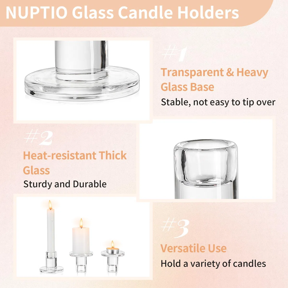 UPTIO Candelabros De Cristal 20 Piezas Claro Vela Palo Titular Conjunto para Taper Pilar Tealight Velas Boda Centros De Mesa para La Cena De Navidad Decoración De La Fiesta