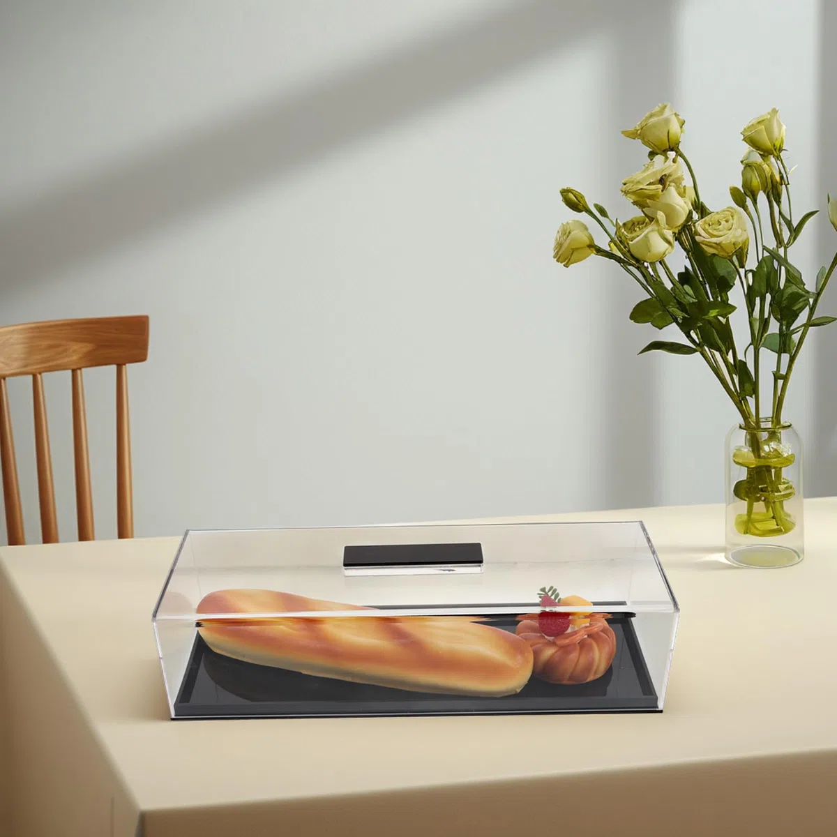 Bandeja Rectangular para Postres Tapa Transparente, Soporte Acrílico para Tartas, Funcional para Cocina Profesional y Reuniones