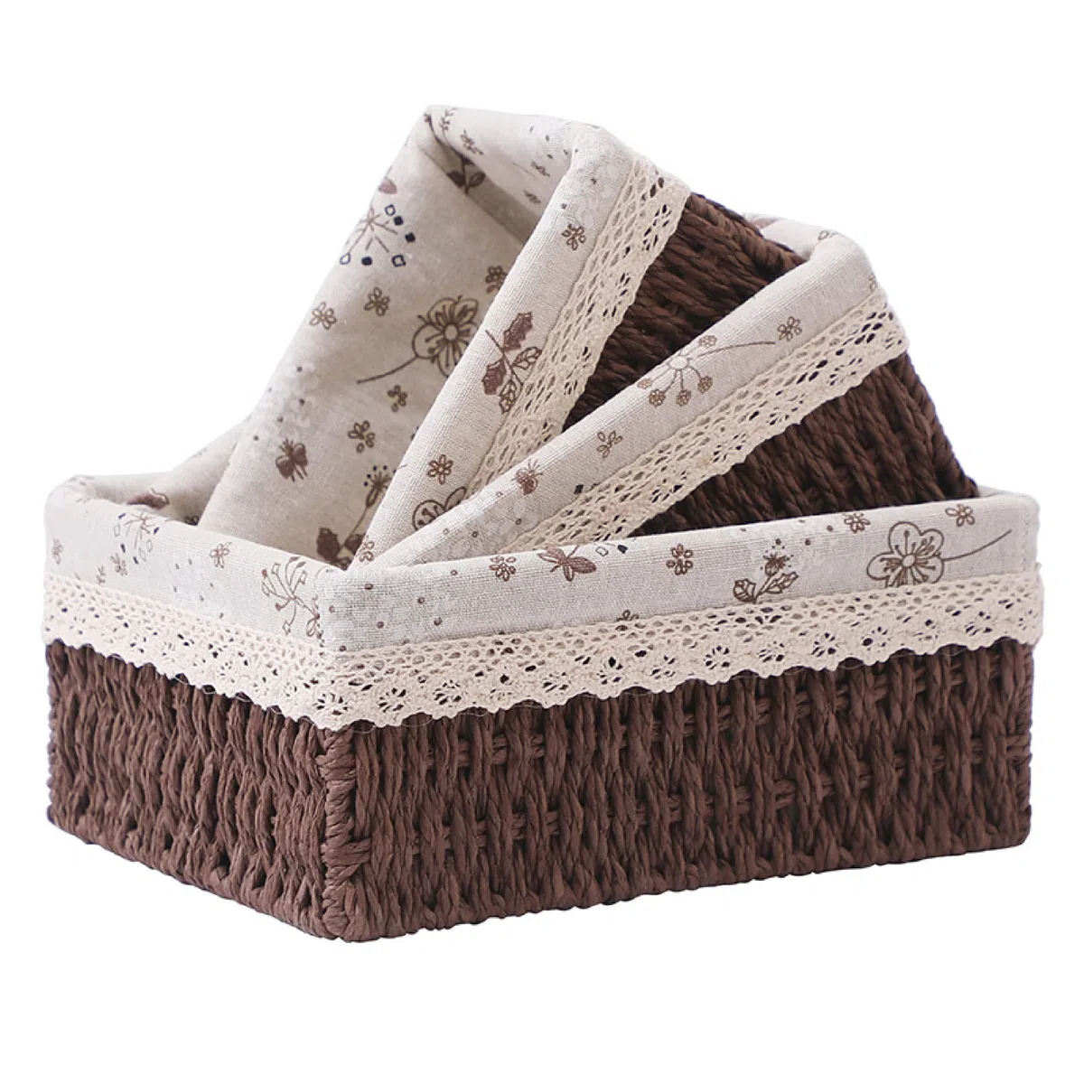 Juego de 3 Cestas de Almacenamiento Tejidas,Cestas de Almacenamiento para Baño, Cestas de Almacenamiento de Cosméticos, Cestas de Almacenamiento de Juguetes(marrón)