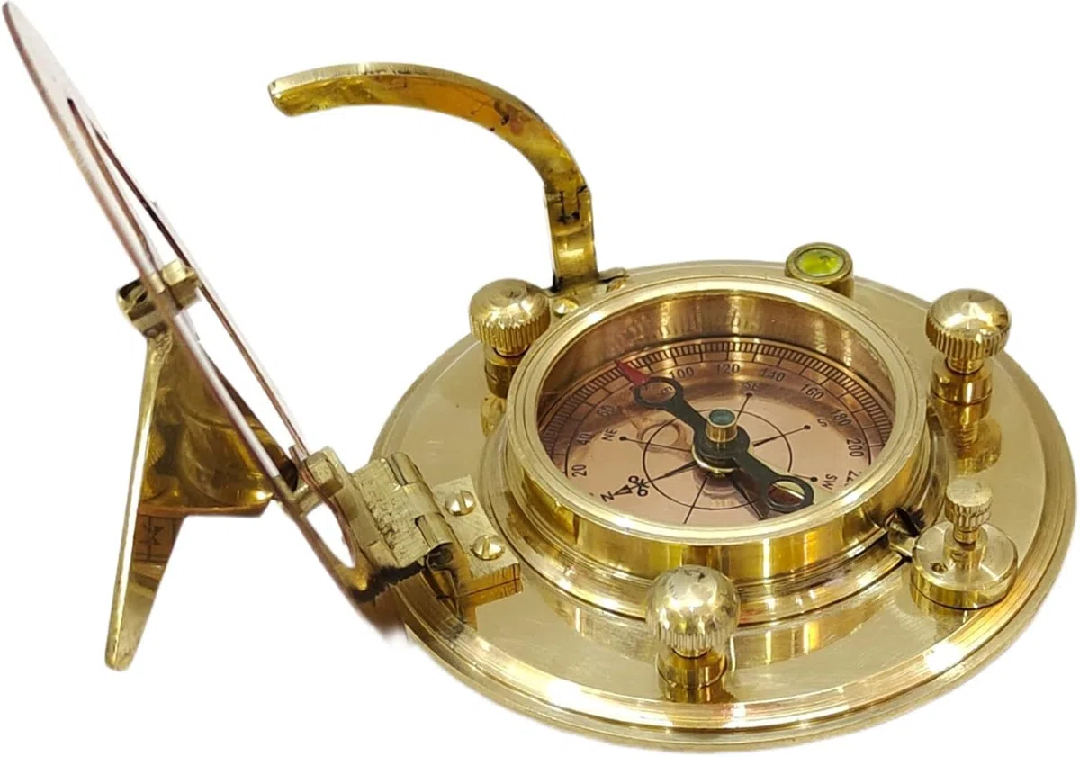 Reloj de sol de latón hecho a mano con instrumento de navegación vintage, brújula en regalo