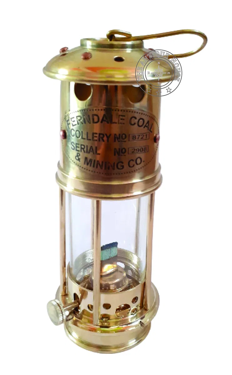 Lámpara de minero de latón 100% funcional, 17,78 cm, antiguo, barco, barco, aceite, farol para decoración del hogar, regalo