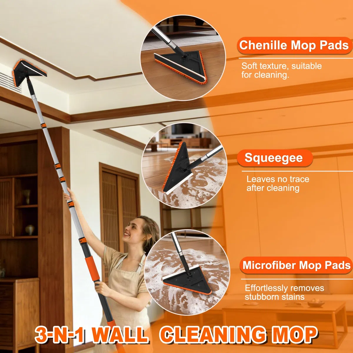 SISUPASSIE Kit de plumero extensible de 7,2 m, kit de limpiador de paredes y ventanas de mango largo con poste extensible profesional, plumero lavable de largo alcance para limpiar ventanas, telarañas