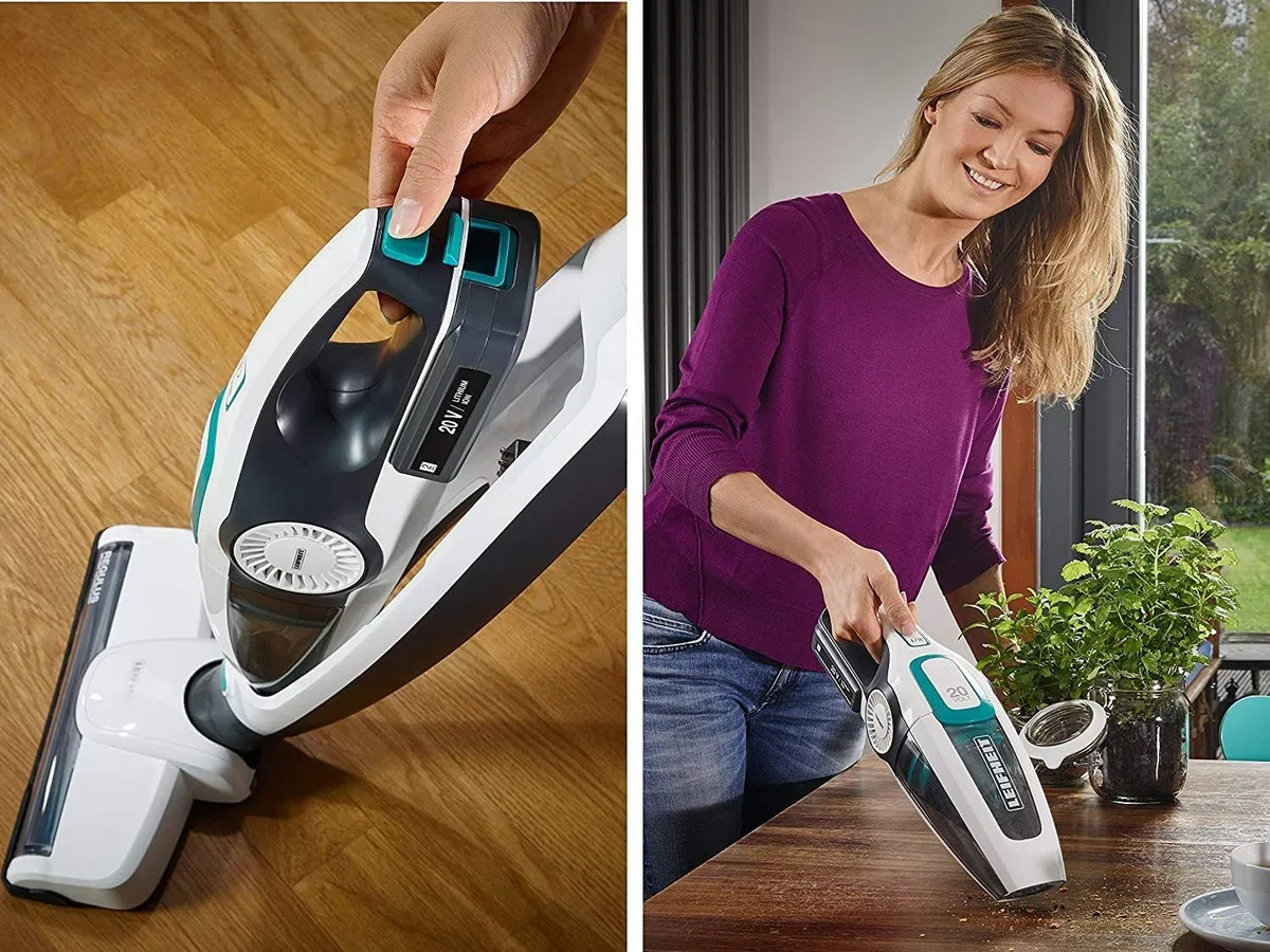 Leifheit Aspiradora sin cables Regulus PowerVac 2in1, aspirador sin bolsa, con batería y con aspiradora de mano incluida, 40 minutos de autonomía | Compatible con mopa Profi XL, ancho 42 cm, limpieza en seco y húmedo, micro duo, super soft y static plus l