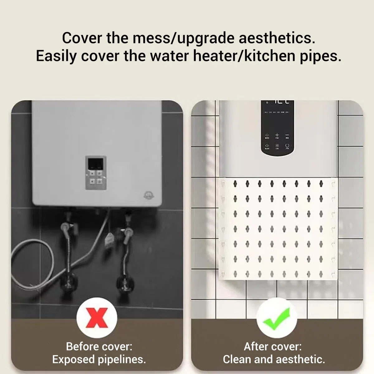 Cubierta de tubería para calentador de agua a gas de cocina, pantalla montada, estante de almacenamiento multifunción, cubierta para tubería de calentador de agua a gas (S)