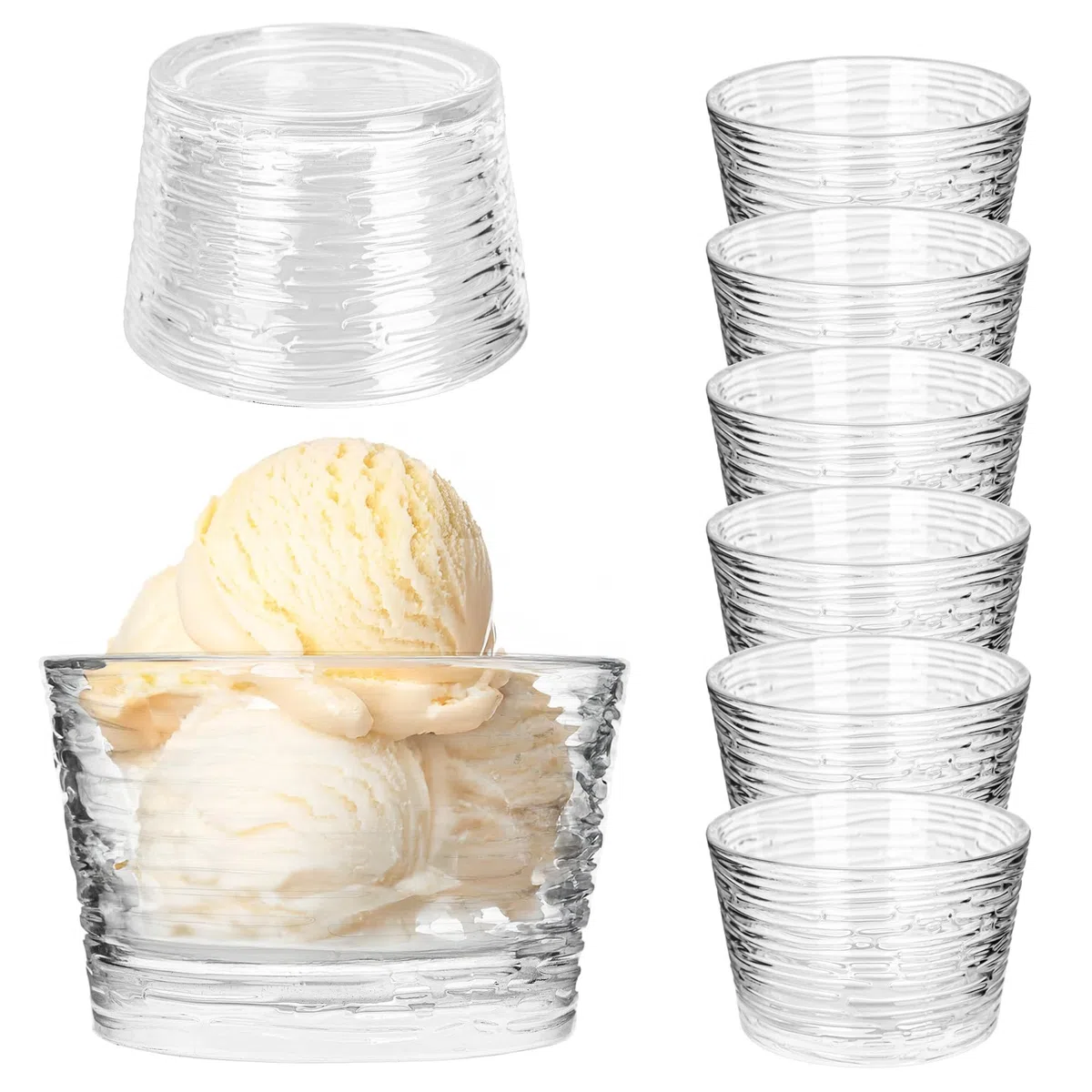 KADAX Vasos de helado de vidrio, juego de 6, 290ml, vasos de postre con pie, cuencos para helado, postres y frutas, vasos de helado, cuencos de postre, apto para lavavajillas (Modelo 4)