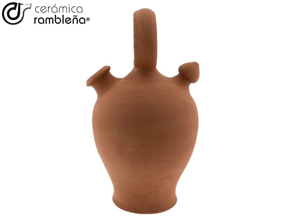CERÁMICA RAMBLEÑA | Botijo de Barro Rojo Tradicional asa Redonda Base Vuelta de La Rambla (Córdoba) | 100% Hecho a Mano | 2.75 litros | Eco | Plato NO Incluido