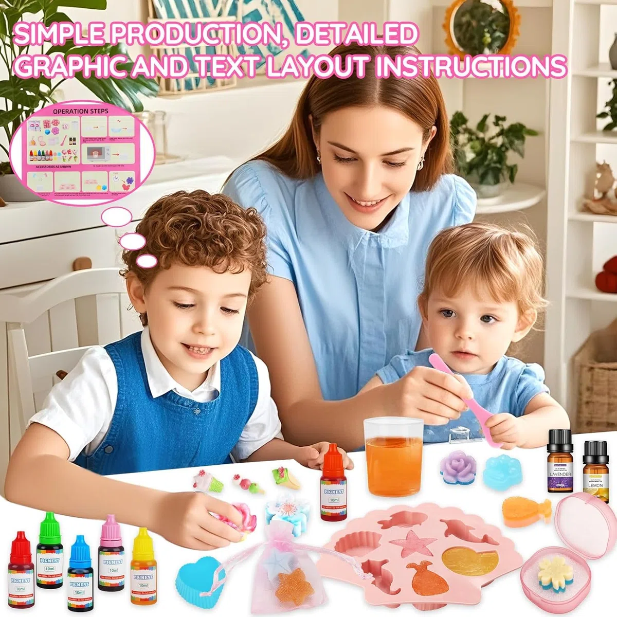 USHOP Jabón para niños, 500 g de jabón con forma de pigmento, bolsa de regalo y herramientas de bricolaje, juego de jabón para adultos, regalo de Navidad