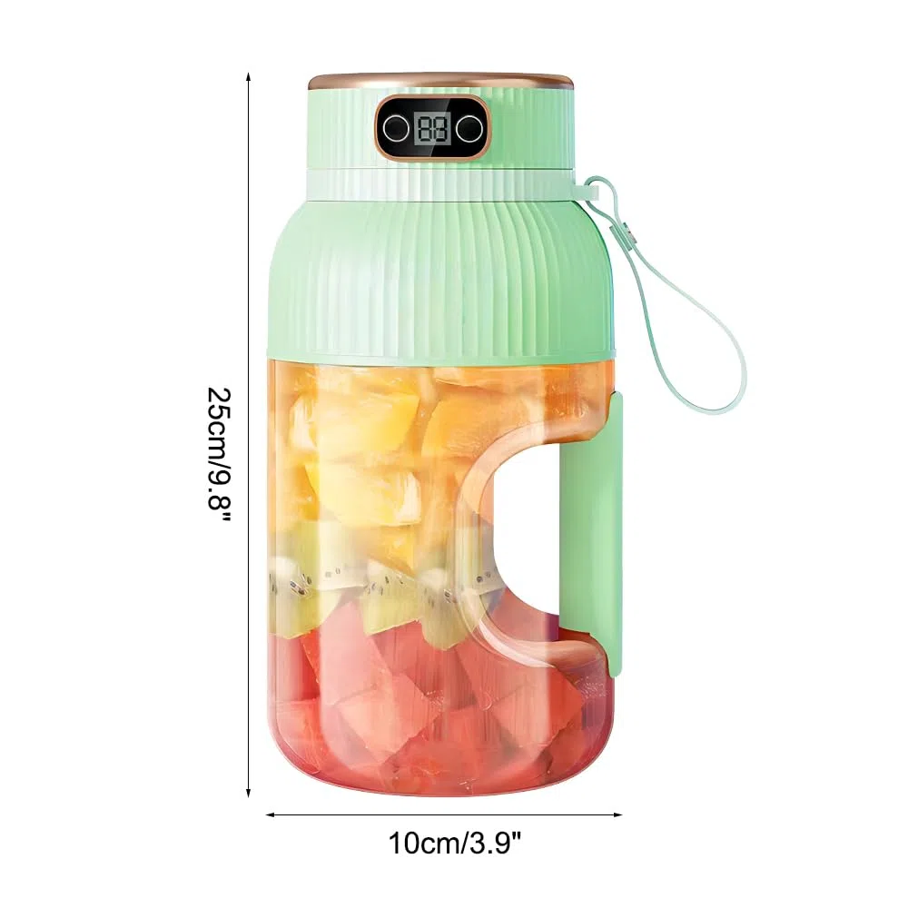 Vaso exprimidor portátil, licuadora de jugo de 1200 ml con pantalla digital, recargable por USB para cocina, viajes, oficina, gimnasio