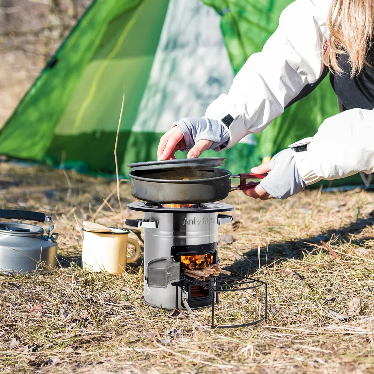 Onlyfire Horno de Cohetes de Acero Inoxidable,Rocket Stove,Estufa de Leña Portátil, Estufa al Aire Libre para Mochilero,Cocina al Aire Libre,Camping,Picnic,Barbacoa,Caza,Pesca