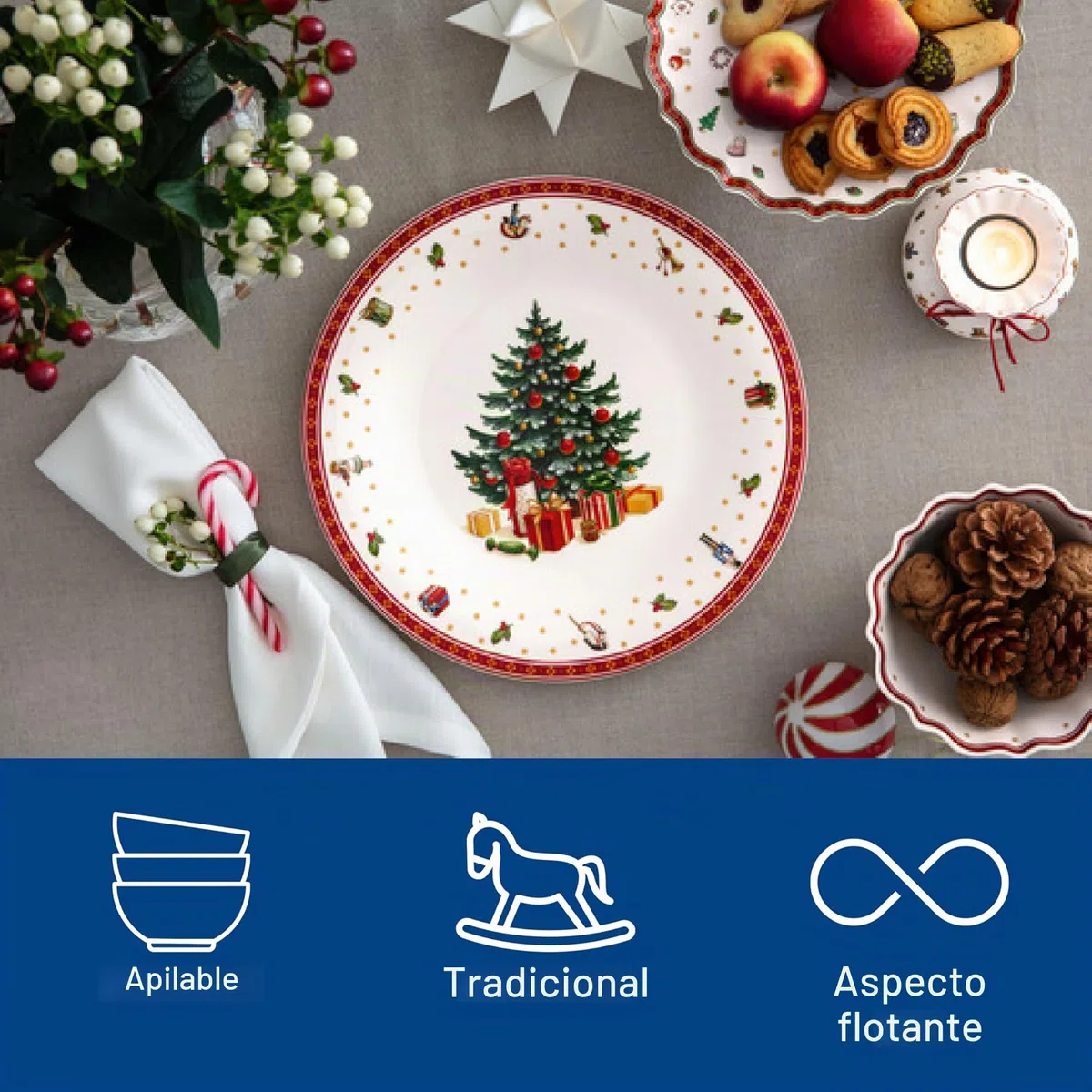 Villeroy & Boch – Toy's Delight Specials plato de presentación, plato grande para pizza, tartas, plato de servicio de porcelana, vajilla navideña, 30 cm Ø, apto para lavavajillas y microondas