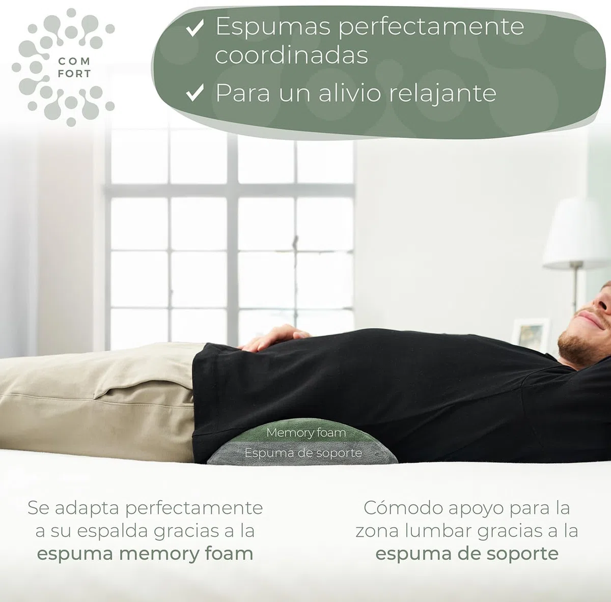 Well B4 Almohada Lumbar Ergonómica, de Apoyo Lumbar para Cama y Sofá, al Estar Tumbado, Cojin para la Parte Baja de la Espalda, Gris