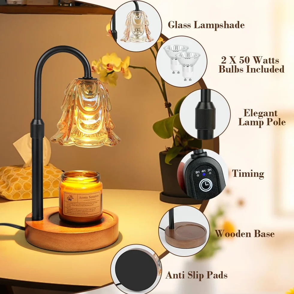 Vicloon Lámpara Calentador de Velas, Lampara Vela con Temporizador y atenuador, Lámpara Perfumada con 2 Bombillas, Altura Ajustable, Lámpara Fusión Cera Eléctrica para Hogar Decoración