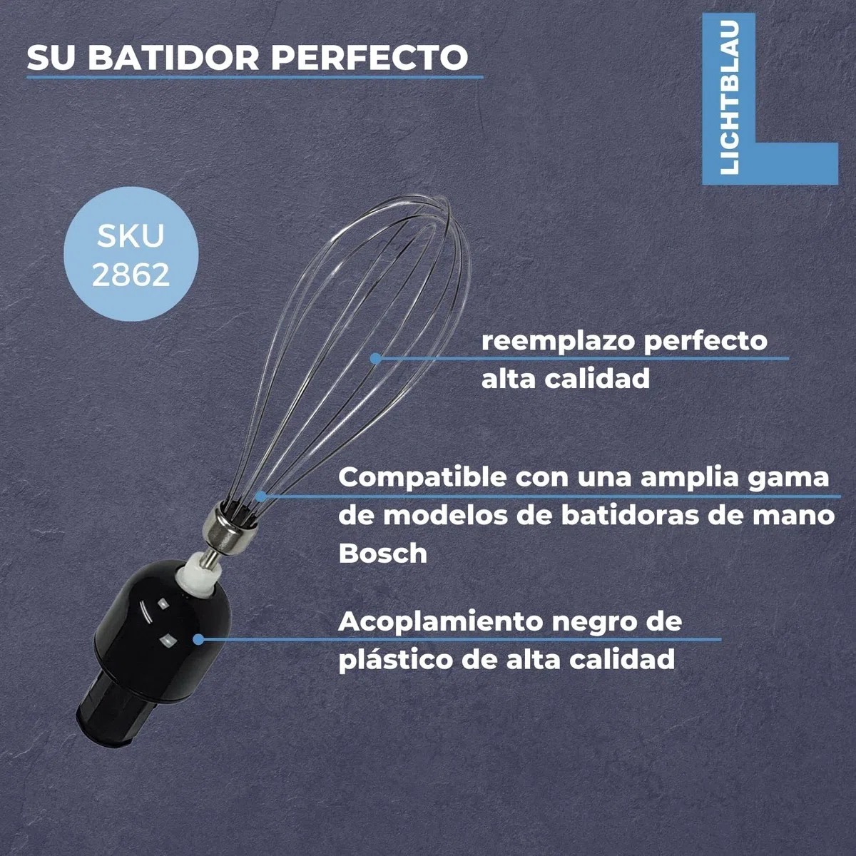 Lichtblau batidor de varillas 2862 con arrastre para accionamiento 657378 licuadora de mano Bosch 12019198 I Recambio batidora varillas apto para p.ej MS6B MS6C MSM6S I Accesorio robot de cocina Bosch