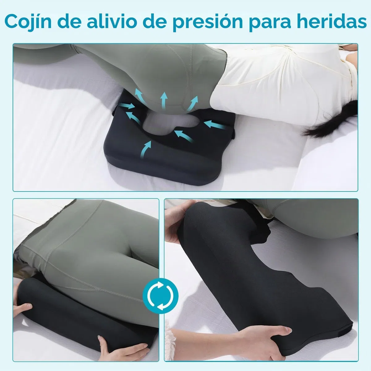 Cojín Hemorroides, Cojín para Coxis, Cojín de Espuma Viscoelástica, Cojín Antiescaras con Abertura en T, Plegable y Transpirable, para Silla Oficina, Asiento Coche y Soporte Diario