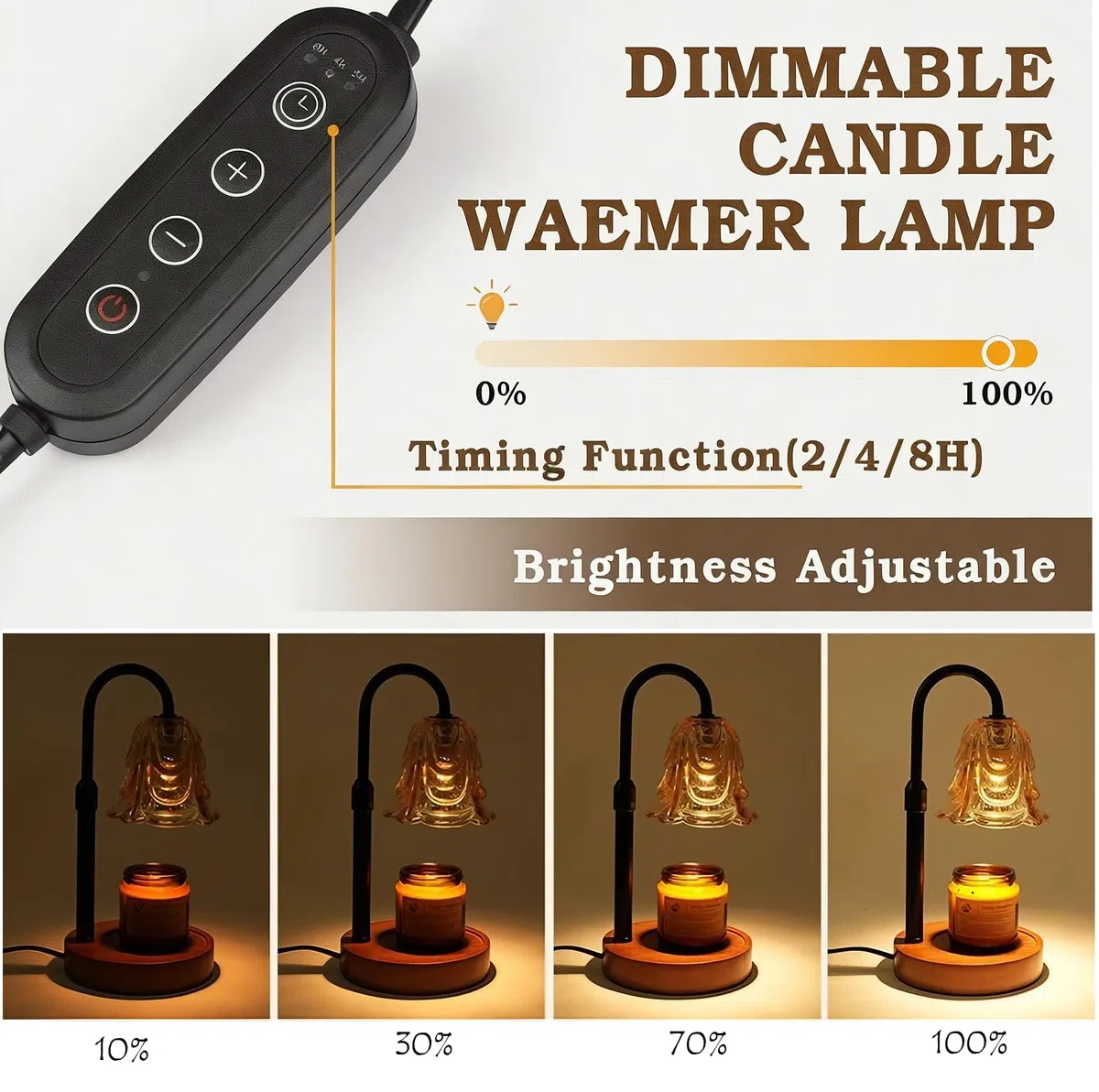 Lámpara Calentadora de Velas con Temporizador y Atenuador, Lámpara Calienta Velas Altura Ajustable, Candle Warmer Lamp Eléctrico con 2 Bombillas para Hogar Decoración (B)
