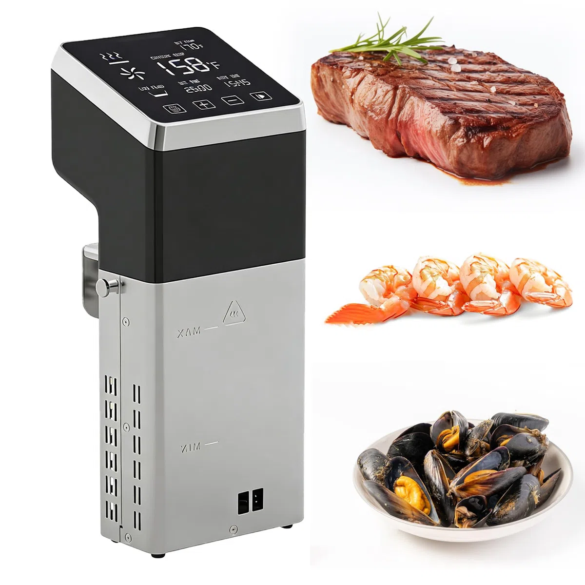 Roner Cocina Baja Temperatura con Circulador de Inmersión, 1600W de Potencia, Pantalla Táctil, Temporizador de Precisión, para Mariscos y Verduras en Restaurantes