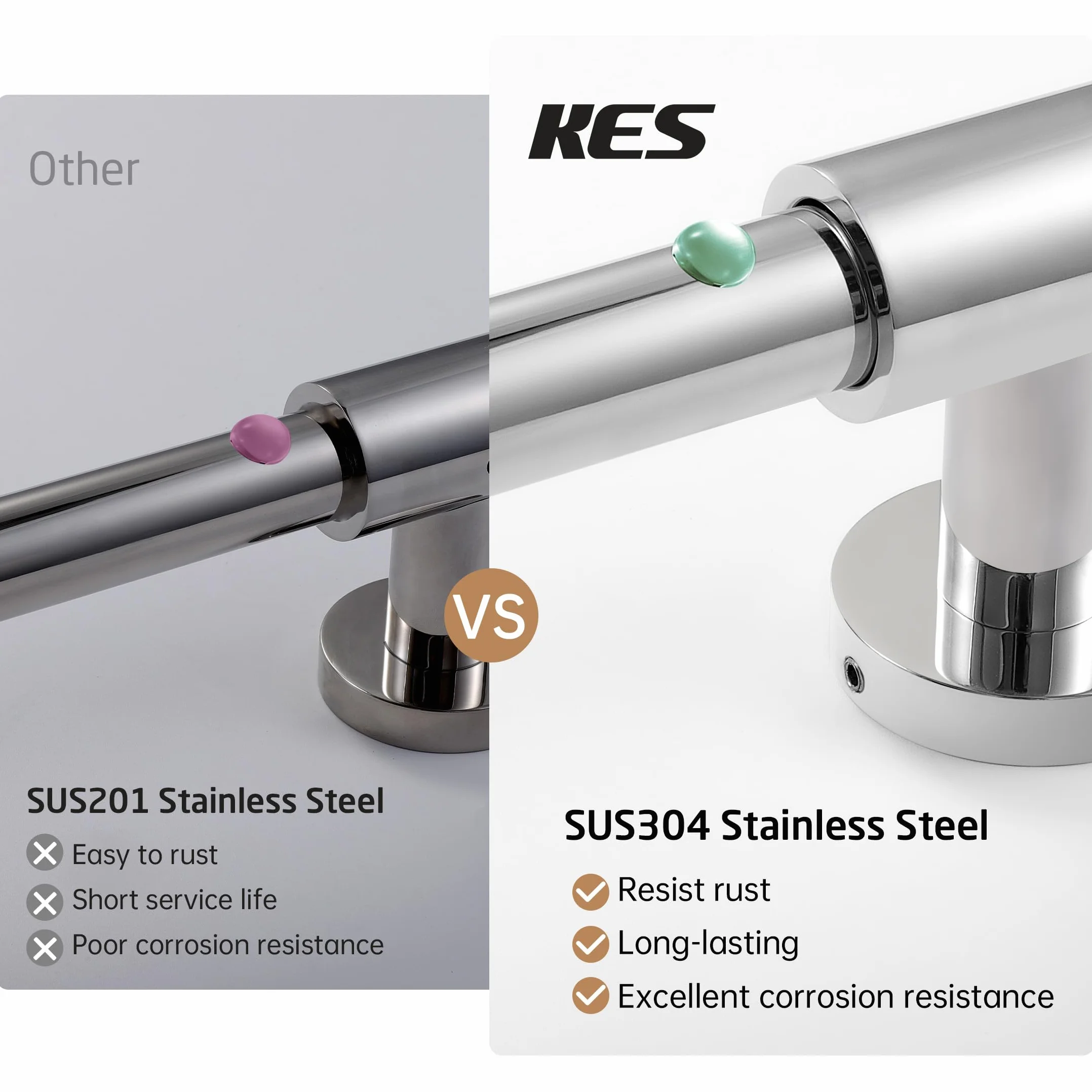 KES Barra Ducha sin Taladro 78CM Acero Inoxidable SUS304 Barra Ducha Adhesivo Deslizante con Soporte Alcachofa Pulido, F209S78DF-PS