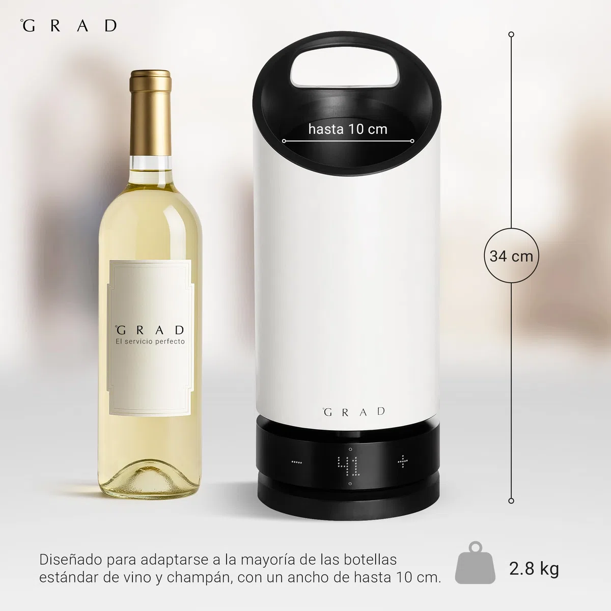 Grad No.1 Cooler(Blanco roto) enfriador silencioso,portátil con ajuste preciso temperatura enfriador botellas aislado mantiene bebidas frías horas regalo vino ideal para botellas hasta diámetro