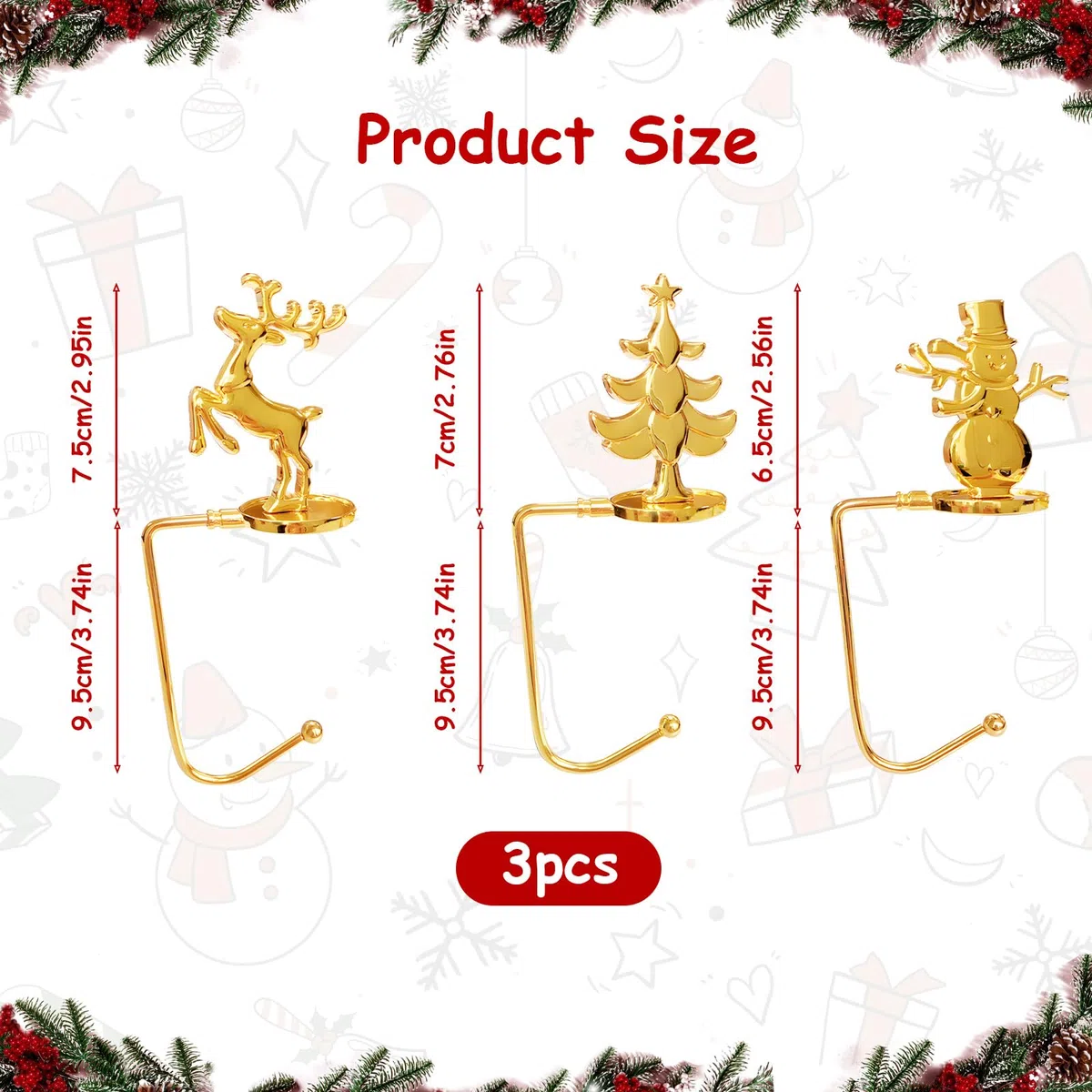 Juego de 3 soportes para medias navideñas, ganchos para chimenea, soportes para calcetines navideños, ganchos navideños, para chimenea y mesa, decoración de calcetines navideños