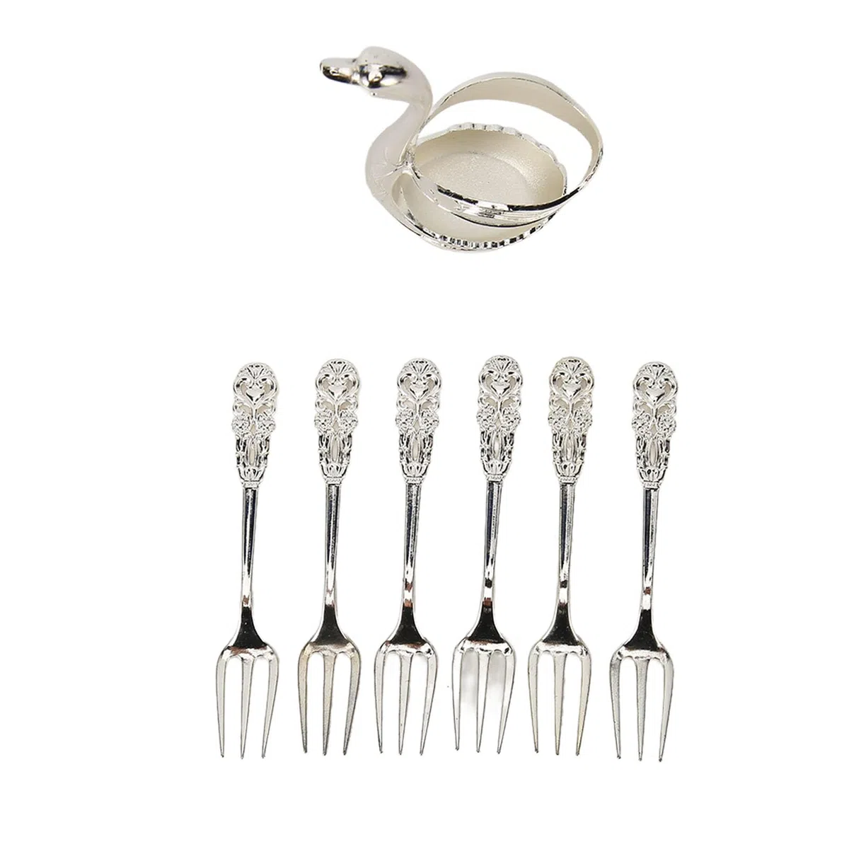 Kit de Tenedores con Soporte de Base de Cisne de ángulos Lisos, Juego de Postre Inoxidable para Bistrós Plateados