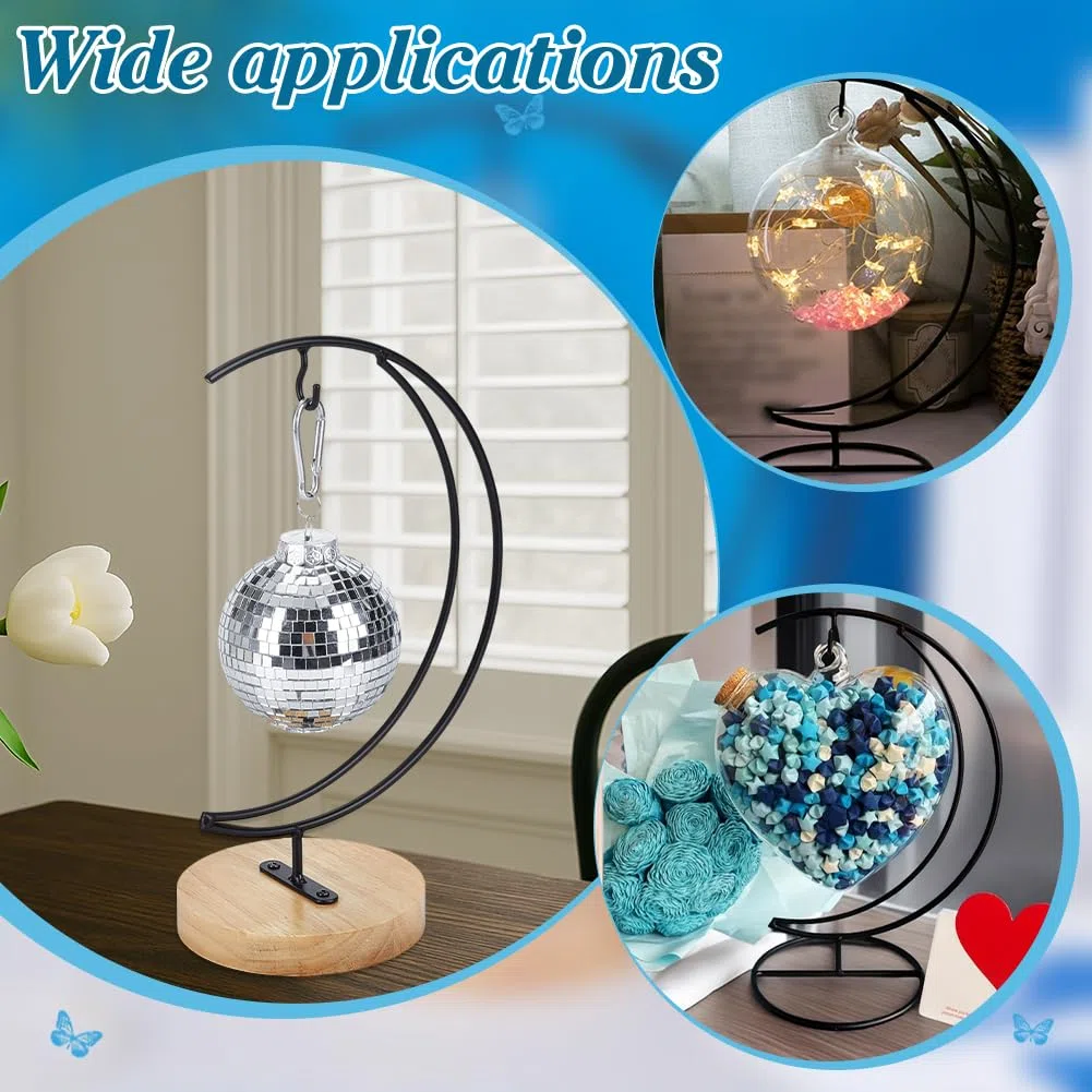 PH PandaHall Soporte de exhibición de adornos colgante para plantas, soporte decorativo de luna, soporte flotante para plantas, estante de exhibición de hierro con base de madera para plantas de aire