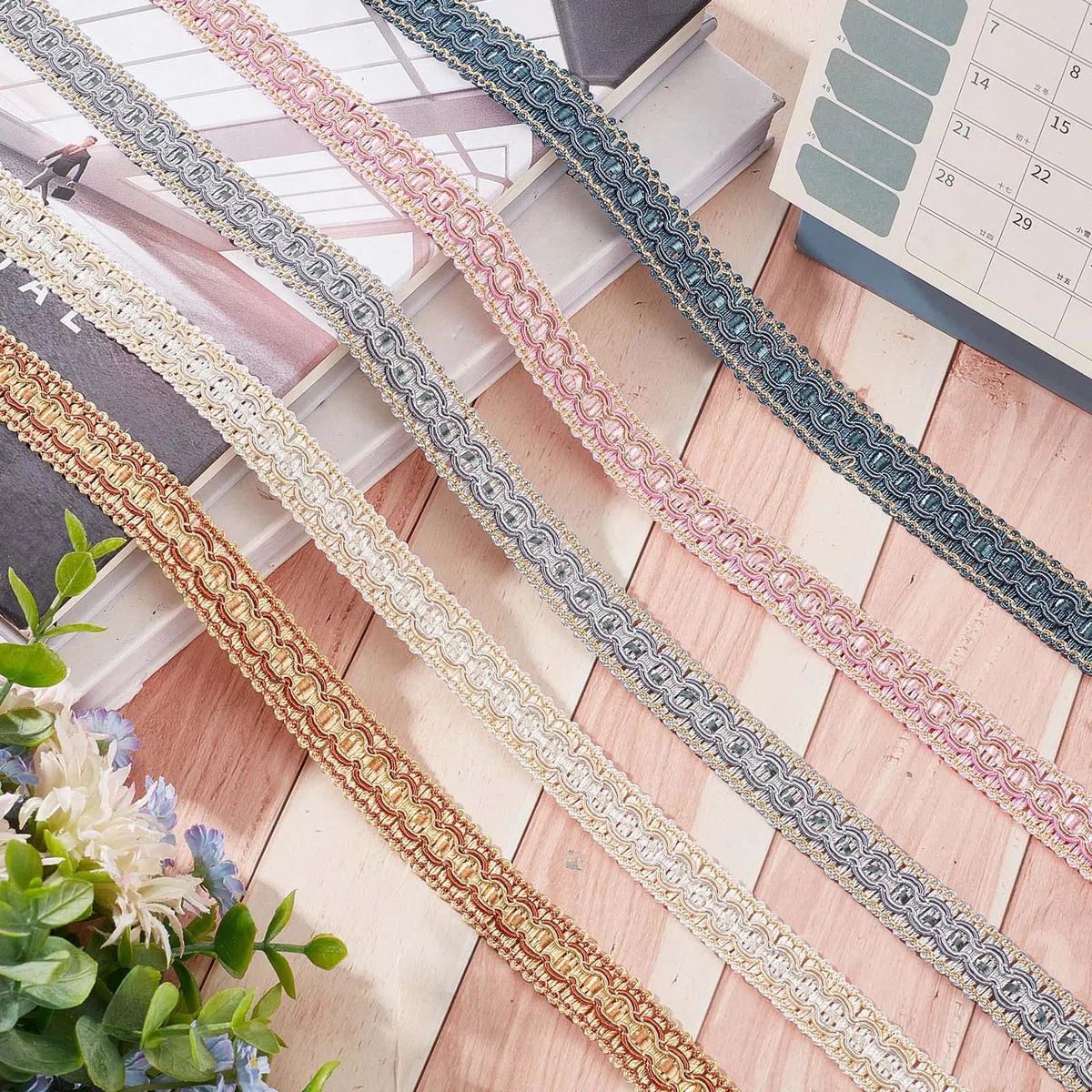 GORGECRAFT Trigo Gimp Trenza Trim 15.3 Yarda Tela de Poliéster Cinta de Costura Tejida Ribete Básico Flecos Tapicería Adornos para Cortina Slipcover DIY Artesanía Fabricación de Joyas Adornos