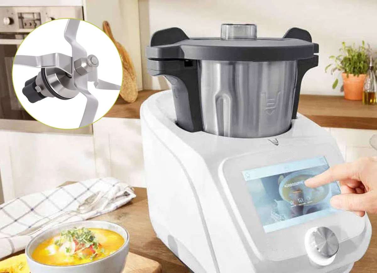 Poweka Cuchilla de Recambio en Acero Inoxidable Compatible con Silver-Crest Monsieur Cuisine Connect Robot de Cocina con Junta y Cepillo de Limpieza