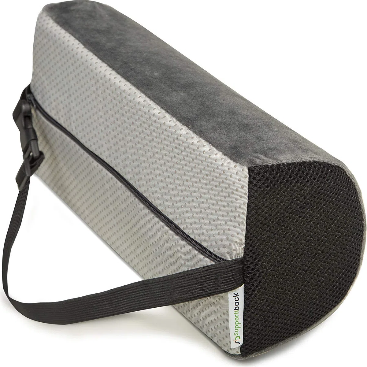 Supportiback Cojín Lumbar en D para Terapia de Postura con Espuma de Memoria, cojín ergonómico para casa, Oficina, Coche, Viajes, Descansa y previene Dolor de Espalda Superior e Inferior, Gris (SB)