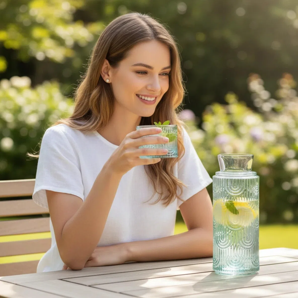 Juego de Jarra de Agua y Vidrio Para Mesita de Noche, Jarra de Vidrio de 630 Ml Con Taza, Para Dormitorio de Invitados, Baño, Sala de Estar (Azul claro)