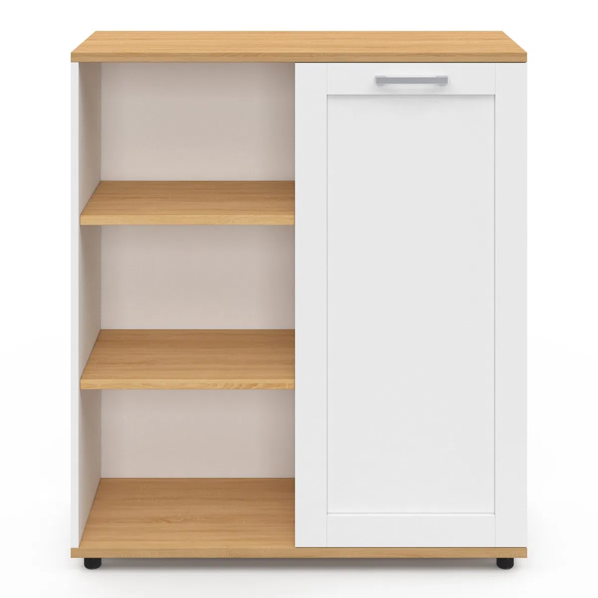 IDMarket - Aparador auxiliar VITO de 70 cm con 3 estantes y armario blanco y tablero de madera