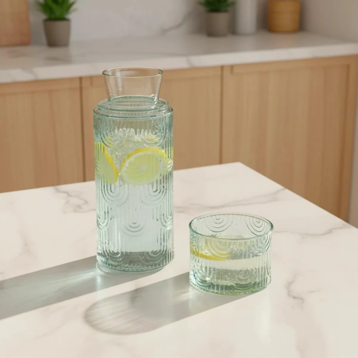 Juego de Jarra de Agua y Vidrio Para Mesita de Noche, Jarra de Vidrio de 630 Ml Con Taza, Para Dormitorio de Invitados, Baño, Sala de Estar (Azul claro)
