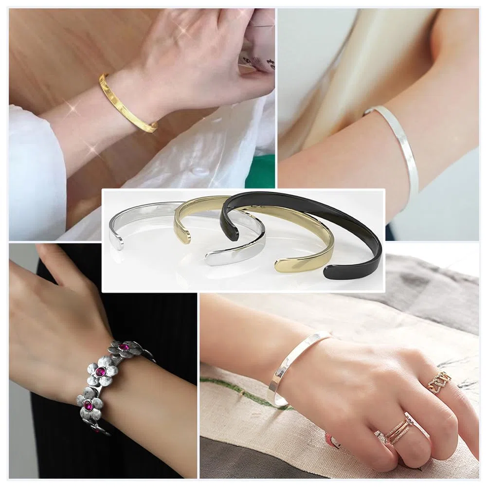 Beebeecraft 6 Pieza de 304 Piezas de Acero Inoxidable para Pulseras de Metal Dorado Ajustables Base Simple Estampado Grabado Tiras Finas En Blanco para Hacer Pulseras Suministros para Manualidades