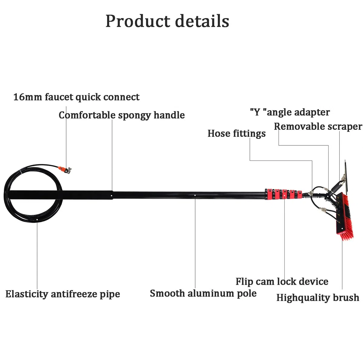 Kit profesional de limpieza de ventanas, poste de 3,6 m con cepillo para paneles solares y fotovoltaicos, ideal para limpiar 3-10 m de alto, solución de limpieza definitiva.
